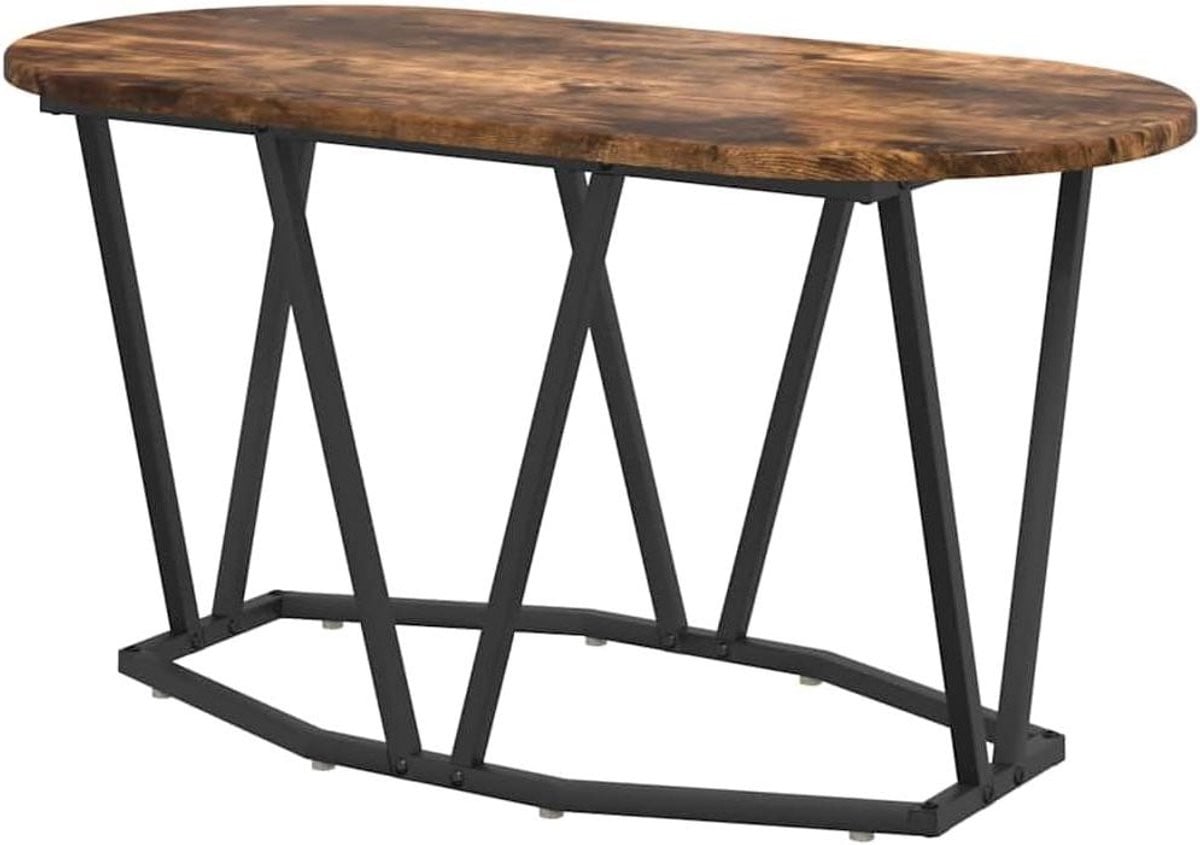 Ovale salontafel in rookeiken met industrieel design, 80 x 40 cm