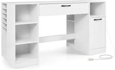 Costway Sewing Table with Power Outlets Craft Station Desk with 2 Drawers Open Compartments-White