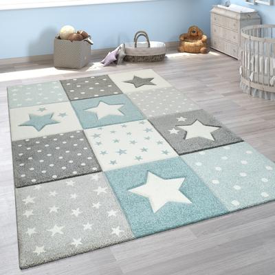 Paco Home Kids Rug for Nursery Checkered with Stars in Pastel Colors