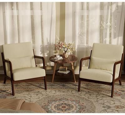 Garvee Mid-Century Modern Accent Chair Set of 2 – Lounge Armchair with Lumbar Pillow, Sturdy Wood Frame