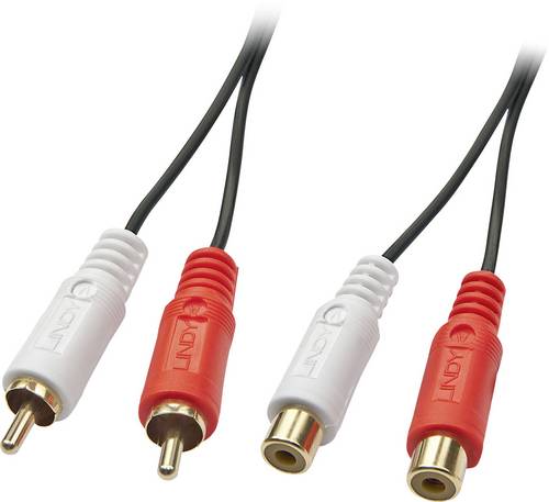 LINDY 35671 Cinch Audio Verlängerungskabel [2x Cinch-Stecker - 2x Cinch-Buchse] 2.00 m Schwarz