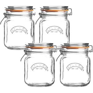 Kilner Einmachglas 0025.511, mit Bügelverschluss, 1 Liter, eckig, zum Einkochen, luftdicht, 4 Stück