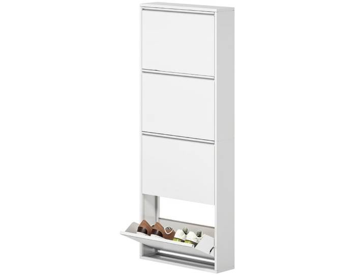Armoire à chaussures 55x15x139.5 cm en métal avec 4 abattants étagère à chaussures étroite étagère murale pour l'entrée blanc