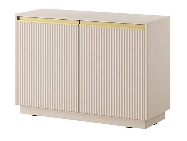 Emporius Sideboard 100 cm Baron - Modern, Kommode mit 2 Türen - Kommode mit Gold Accessoires und geriffelten Fronten - Beige