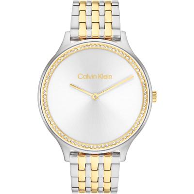 Quarzuhr CALVIN KLEIN "CK TIMELESS", silber (silberfarben, goldfarben, silberfarben, silberfarben), Armbanduhren, Damen, silberfarben-goldfarben, Quarzuhr, Armbanduhr, Damenuhr, Glaskristalle, Edelstahlarmband