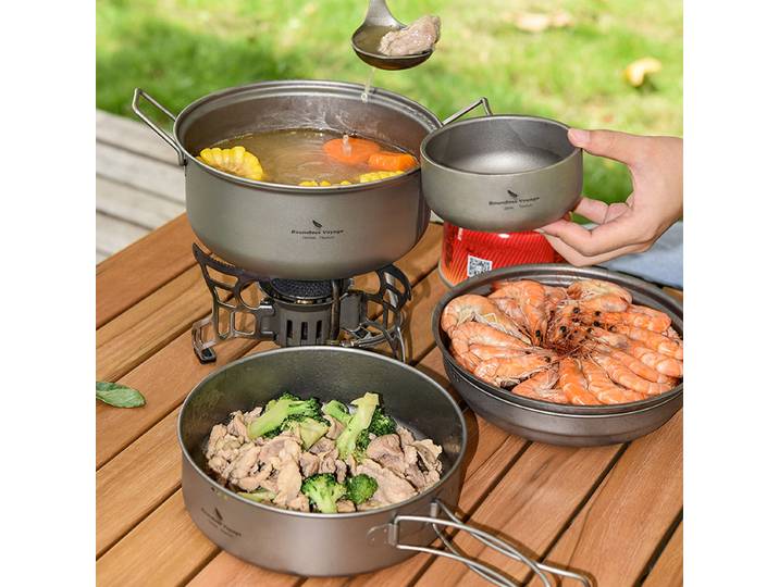 Boundless Voyage-Cuiseur vapeur en titane, ensemble marmite et poêle à riz, ensemble de cuisine en titane ultraléger pour l'extérieur, kit de casseroles à soupe pour le camping
