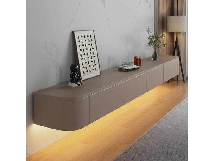 SZKTHD Schwebendes TV-Möbel zur Wandmontage Wandmontierter TV-Schrank mit Schubladen und Klappen, abgerundete Kanten(Khaki,300CM/118.1IN)