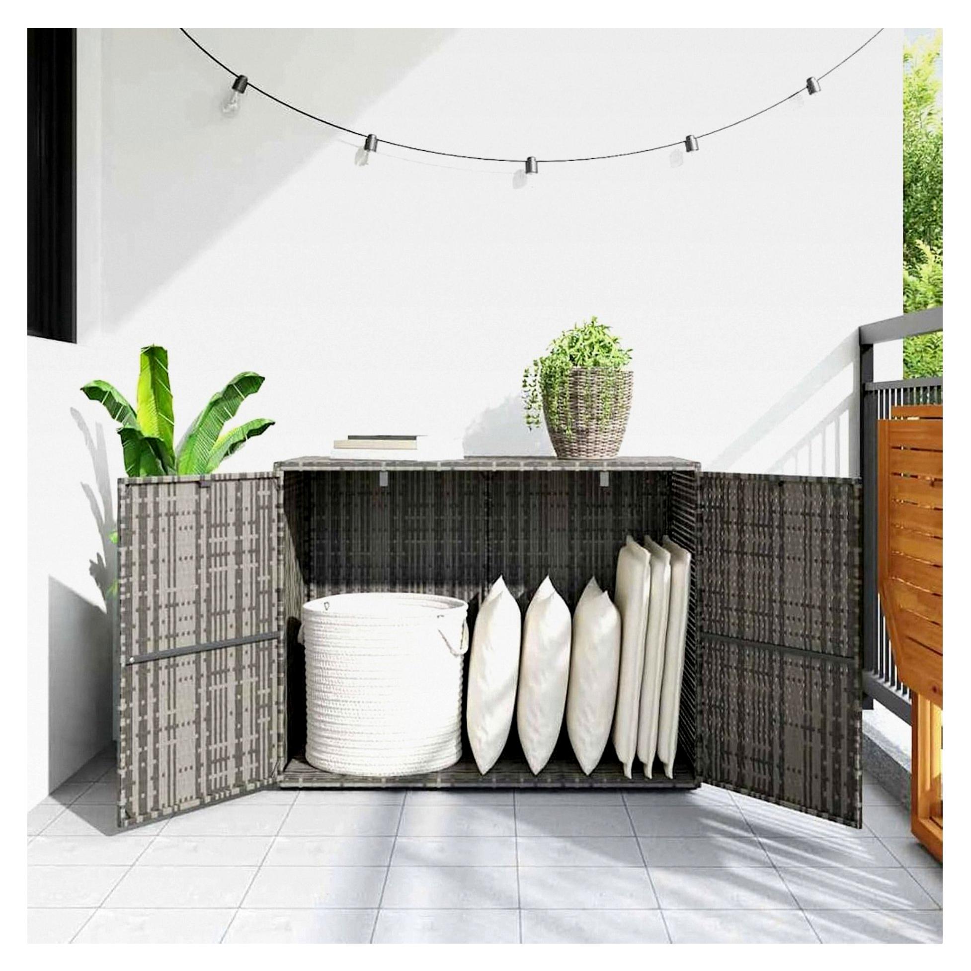 Gartenschrank Grau PE-Rattan 100x55,5x80cm - Wetterfest & Stauraum