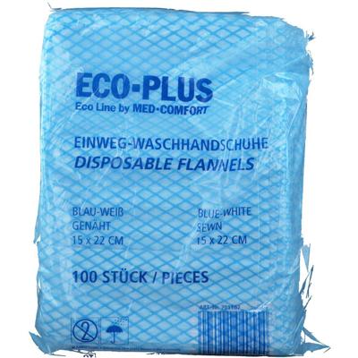 Einmal Waschhandschuh Eco-Plus blau-weiß genäht 100 St Handschuhe