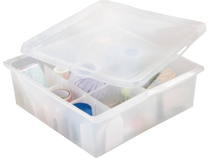Aufbewahrungsbox RUCO, transparent, B:27cm H:10cm T:28cm, Kunststoff, Aufbewahrungsboxen, Aufbewahrungsbox, mit Deckel, 16 Fächer, Ideal für Christbaumkugeln, Kosmetik