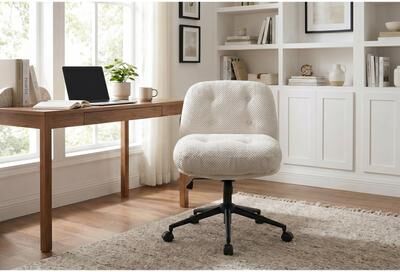 Kodotan sofa Cross Legged Office Chair No Arms, Adjustable Swivel Wider & Thickened, Ergonomic Desk Chair for Home Office, Vanity,White