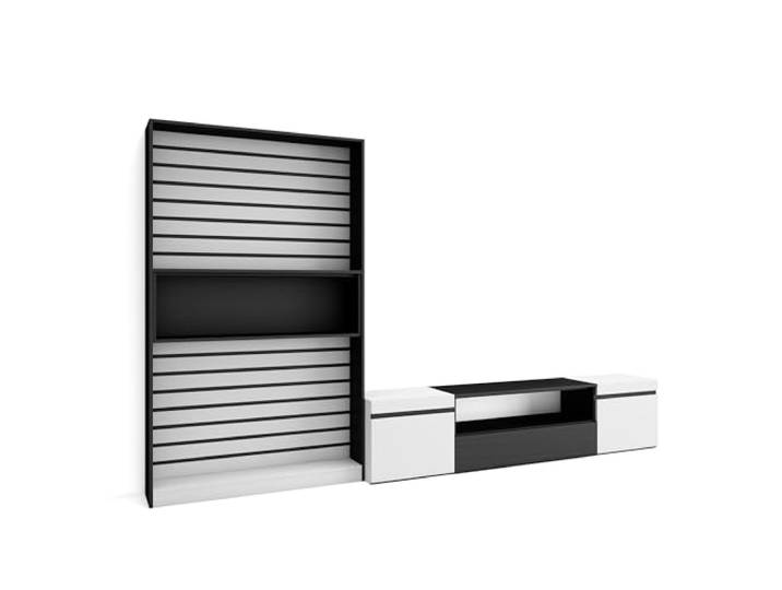 Skraut Home Wohnzimmermöbel für TV Esstisch-Set 210 x 186 x 35 cm für Fernseher bis 80 Zoll TV-Möbel moderner Stil Schwarz und Weiß