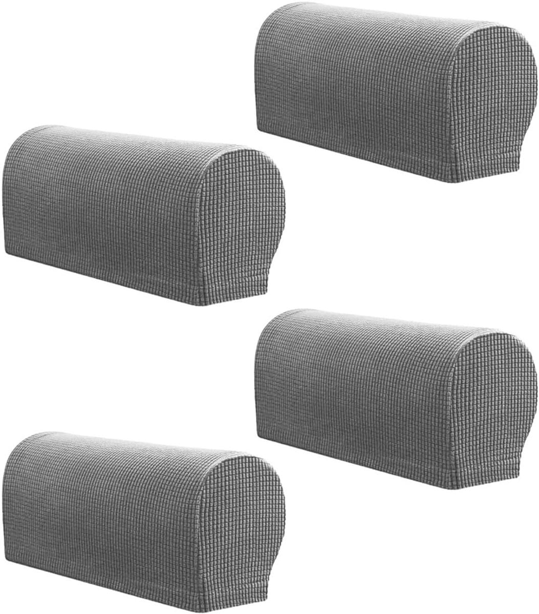 Green Glow 4-delige stretch fauteuilhoezen met antislip armleuninghoezen, groen/grijs geruit