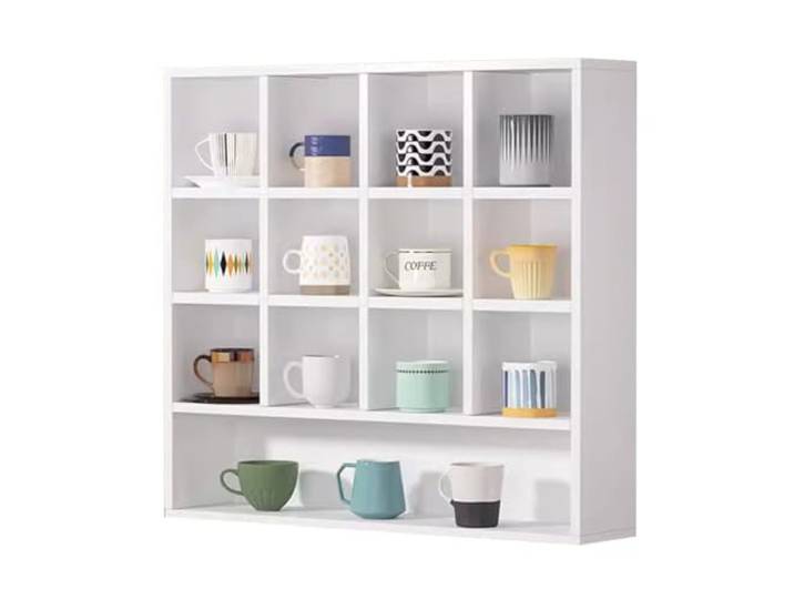 Kaffeebecher Display Rack, Anzeige Kleiner Gegenstände Regal Für Sammelobjekte Schnapsgläser Vitrine Freistehende Oder An Der Wand Montierte Regaleinheit (Farbe : Weiß, Größe : 60x17x60cm)