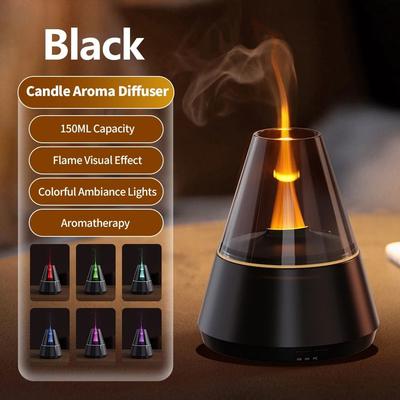 Uplifted Goods Simulated Flame Aroma Diffuser With LED Light Essential Oil Mist Maker candle Light Black