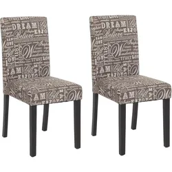 2er-Set Esszimmerstuhl Stuhl Küchenstuhl Littau ~ Textil mit Schriftzug, grau, dunkle Beine