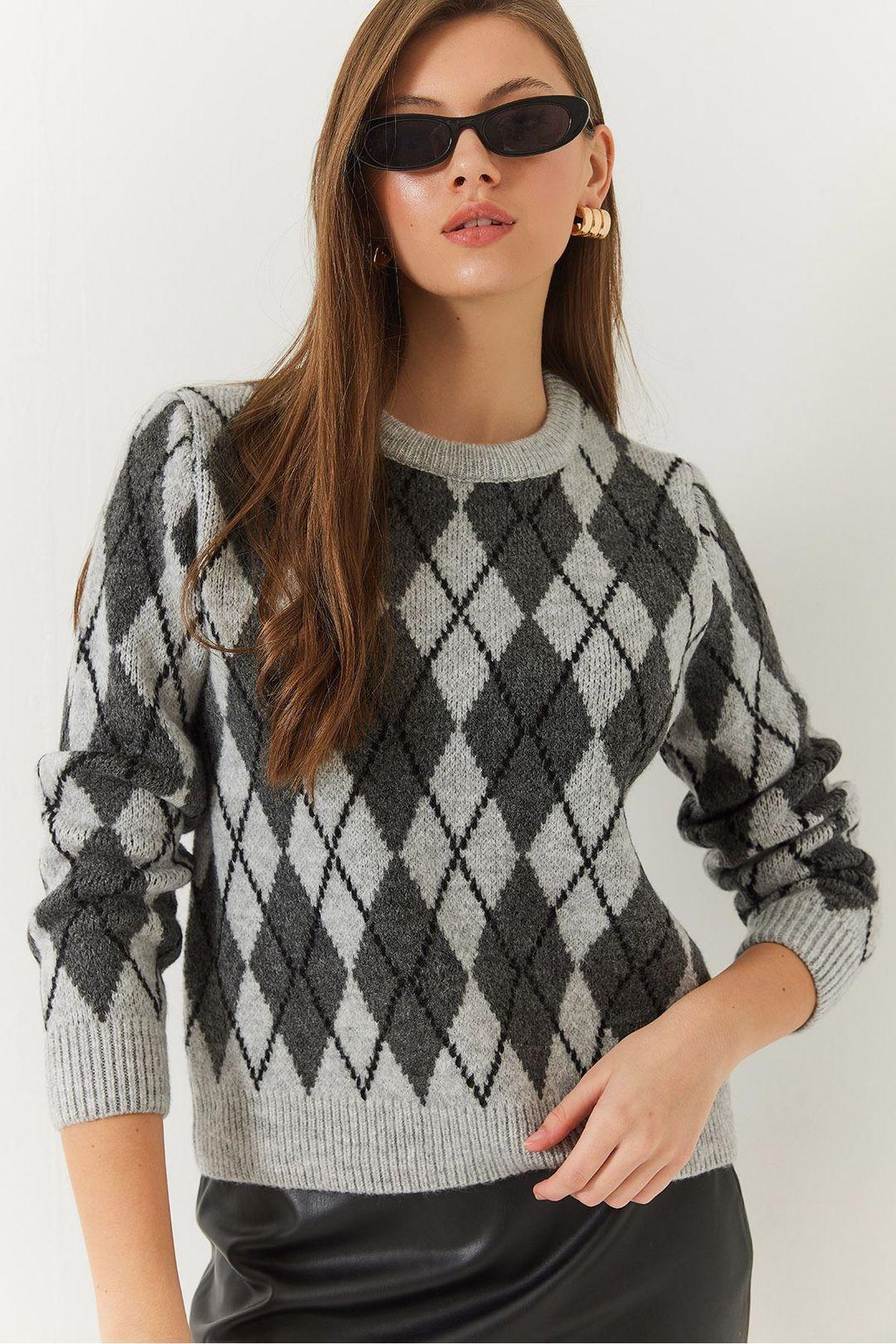 Baklava-Muster Rundhals-Strickpullover