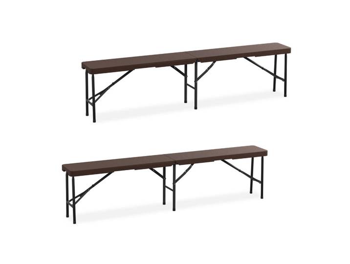 Relaxdays Bierbank Braun 2er-Set klappbar, Kunststoff, Metall, Gartenmöbel, Gartengarnituren, Gartenmöbel-Sets