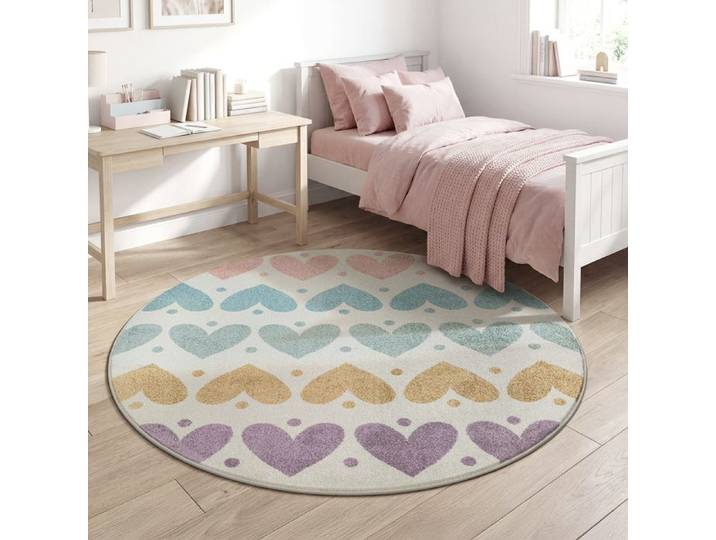 the carpet Beat Kids Tapis Moderne et Doux pour Enfant Facile d'entretien Couleurs résistantes Crème 160 cm rond
