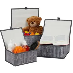 relaxdays 3er-Set Aufbewahrungskörbe mit Deckel grau