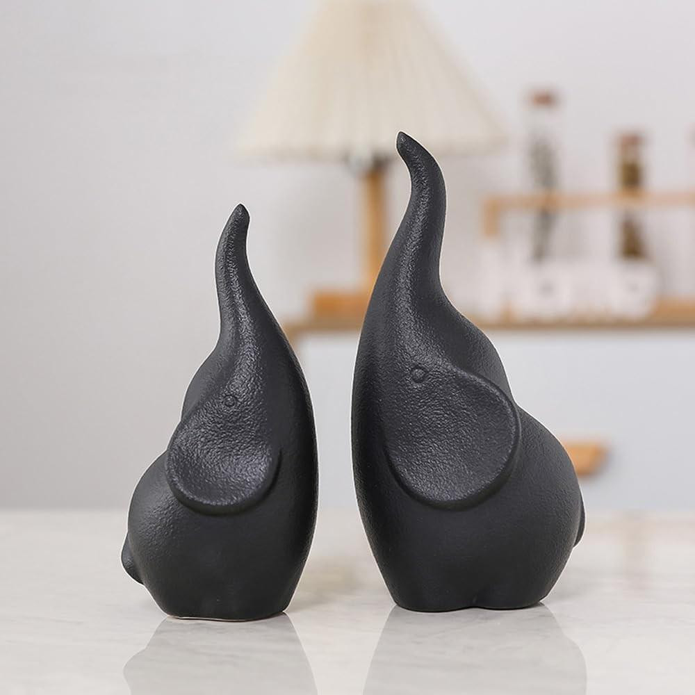 Set van 2 Keramische Olifanten Beeldjes voor Decoratie