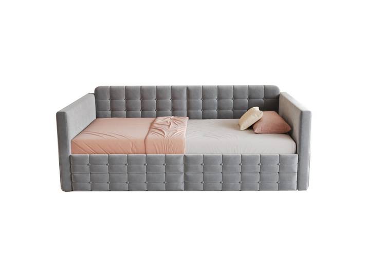 Flieks Polsterbett 90x190 Grau Samt Stauraum, 90x190 cm, Schlafzimmer, Betten, Polsterbetten