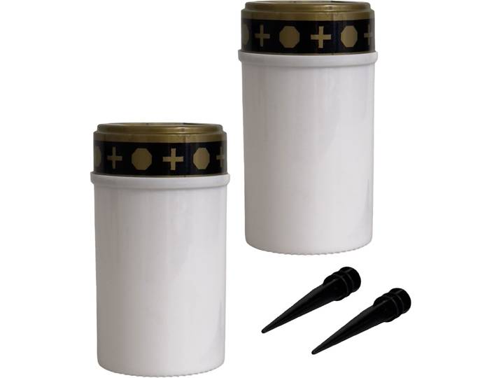 2er-Set Solar LED-Grabkerze mit Erdspiess, weiss