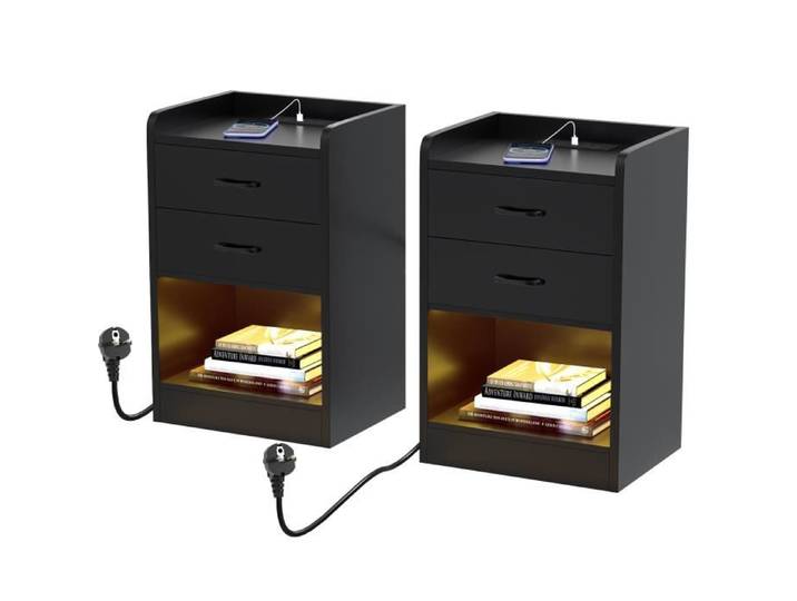 DHHOZAMZ Lot de 2 Table de chevet noir - table de nuit menble de rangement avec poignée en Alu - 35x40X65cm