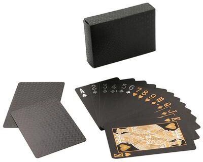 Discount Dollar Deals Gold Waterproof Playing Cards, Plastic Poker Game, Table Games For Halloween Christmas, Family Game Nights, Board Game black Grid