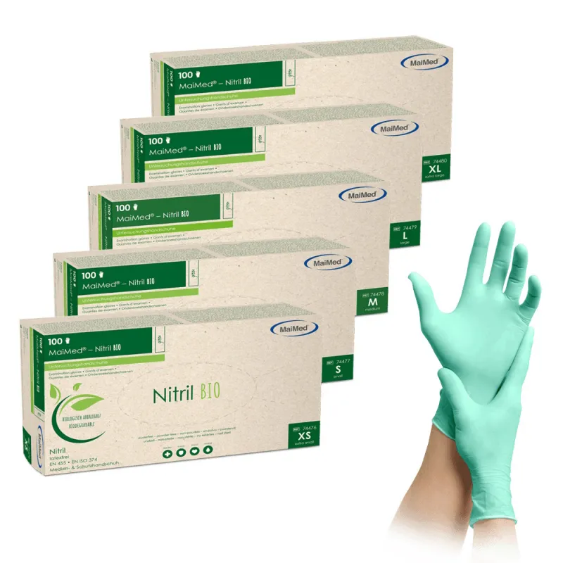 Maimed GmbH Nitril BIO-Handschuhe, puderfrei grün (100 Stück) Gr. XL 74480