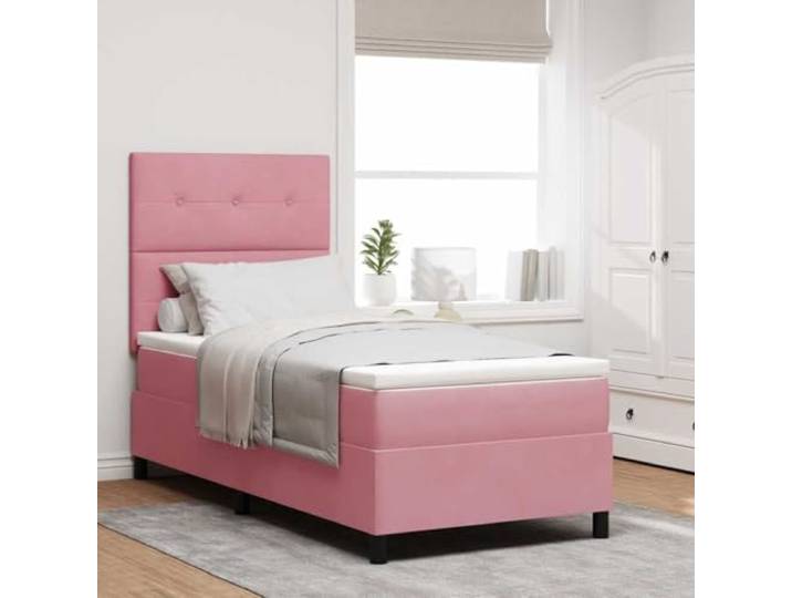 Stoffbezogen mit verstellbarem Kopfteil Modernes Boxspringbett Kiefernholz Boxspringbett mit Matratze und verstellbarem Kopfteil Rosa 90x190 cm Stoff Einzelbett mit Lattenrost für modernes
