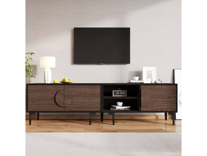 Meuble TV en bois - Dimensions 180x35x49 cm - Convient pour TV jusqu'à 80 pouces - Couleur chêne foncé