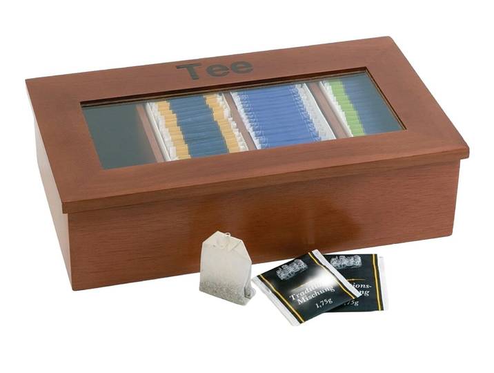 Teebox APS mit 4 Kammern , braun (dunkelbraun), B:20cm H:9cm, Holz, Lebensmittelaufbewahrungsbehälter, Teebox