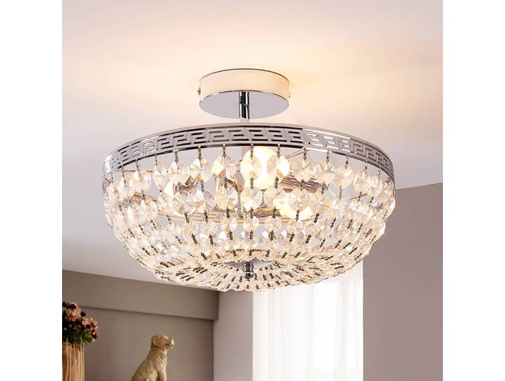 Plafondlamp kristal Mondrian, dimbaar, helder / transparant, Hal, Kristal, Modern, plafondlamp