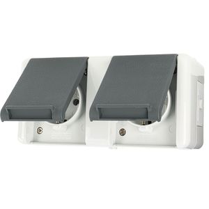 Jung Steckdose 8220-1 W, WG 800, IP44, Aufputz, 2-fach, grau, Feuchtraum