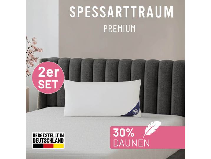 Gänsefederkopfkissen SPESSARTTRAUM Premium, Kopfkissen 1-tlg. oder 2-tlg. 40x80 oder 80x80 cm , weiss (weiß), B:40cm L:80cm, Bezug: 100% Baumwolle. Füllung: 70% Gänsefeder, 30% Gänsedaunen, Kopfkissen, Gänsefederkopfkissen, hergestellt in Deutschland, allergikerfreundlich, im Set günstiger