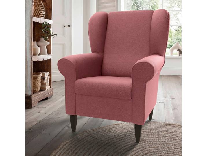 Livetastic Ohrensessel Asino, Rosa, Holz, Wenge, Uni, 80x102x86 cm, Stoffauswahl, Wohnzimmer, Sessel, Ohrensessel