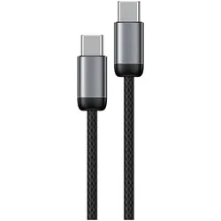 Neues Encore Energy USB-C x2 5A Kabel QC PD 100W zum Laden und Datentransfer 200 cm geflochten schwarz EE121-CC-2M