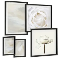 BILDER SET 5er Set - 50x50 cm & 20x30 cm & 40x60 cm Schwarzer Rahmen - Abstrakter Hintergrund mit feinen Strichen