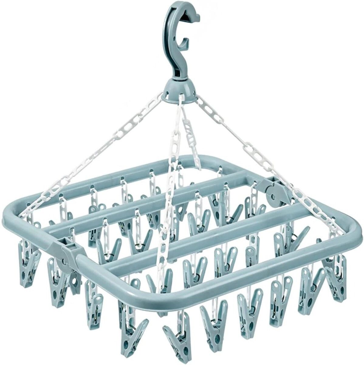 INF 32-Clip Faltbarer Wäschebügel – windgeschützt, ABS-Kunststoff, mit Haken, platzsparend und tragbar, 275g Blau