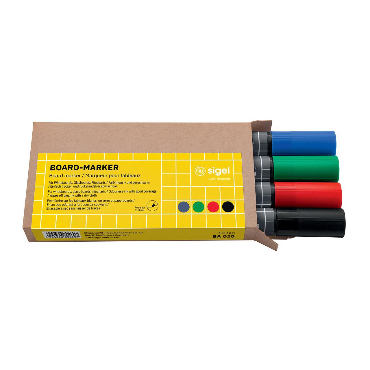SIGEL Whiteboard- und Flipchart-Marker farbsortiert 2,0 - 3,0 mm, 4 St.