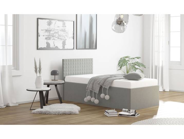 Polsterbett, grau, B:128cm L:210cm, WESTFALIA SCHLAFKOMFORT, Betten, Polsterbett, mit Bettkasten bei Ausführung mit Matratze