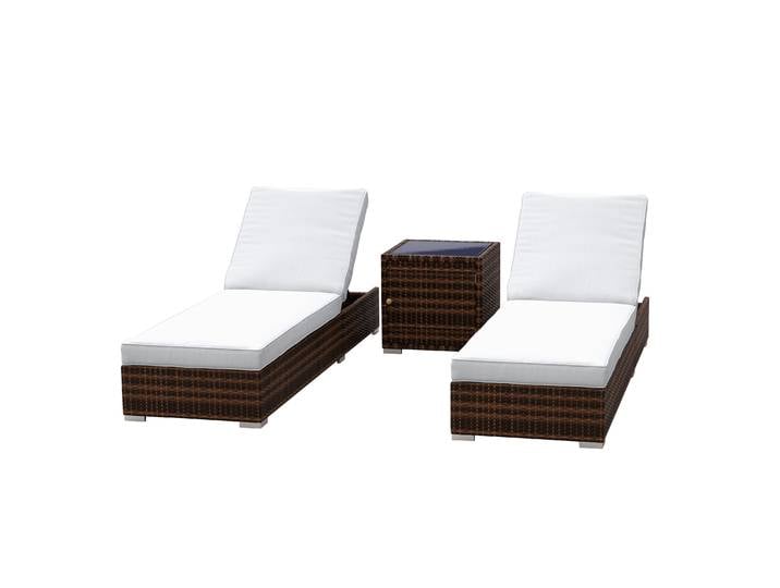 Liegestuhl Rattan BILBAO braun/weiss Set 3-teilig