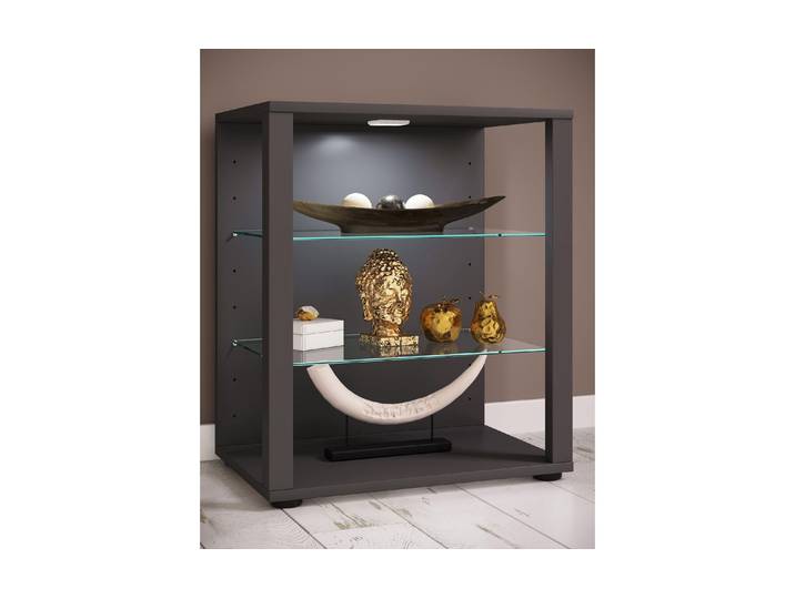 Vitrine VCM Glasol S 52 x 60 cm , schwarz (anthrazit), B:52cm H:60cm T:35cm, Holzwerkstoff, MDF, Sicherheitsglas, Schränke, Vitrine, Offene Vitrine mit verstellbaren Glasböden