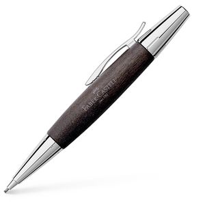 Faber-Castell Drehbleistift e-motion Birnbaum, schwarz/silber, aus Holz, Griffstück aus Metall, Härte B, Minenstärke 1.4 mm