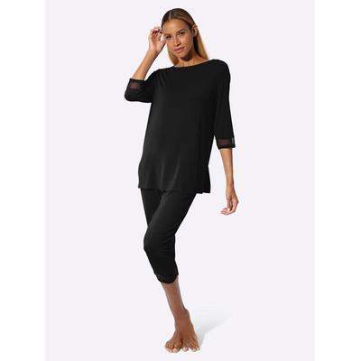 Schlafanzug WÄSCHEPUR, Damen, Gr. 40/42, schwarz, 95% Viskose, 5% Elasthan, Homewear-Sets Schlafanzug