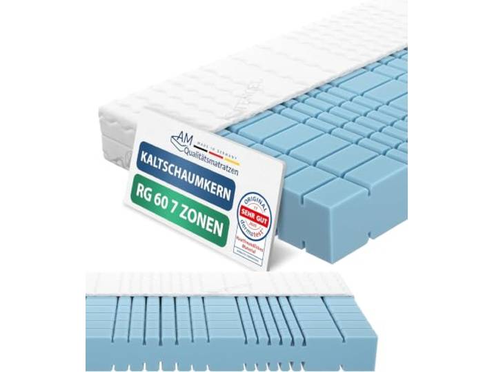 AM Qualitätsmatratzen Premium 7 Zonen Kaltschaummatratze 80x200 H3 - Made in Germany - Oeko TEX zertifizierte Matratze Kaltschaum 80x200-19 cm Hoch - Ergonomische Matratze 80x200cm