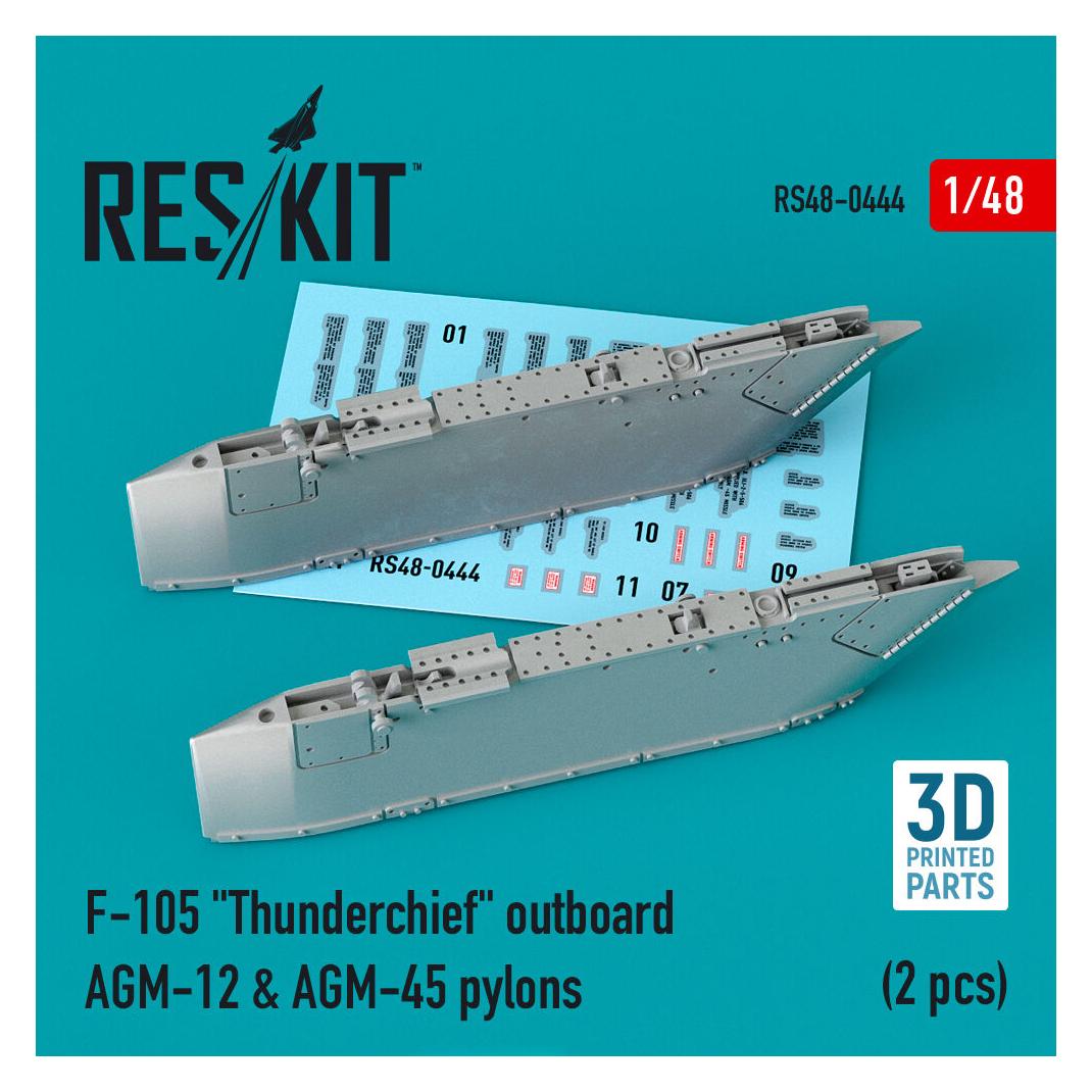 ResKit F-105 Thunderchief outboard AGM-12 & AGM-45 pylons (2 pcs) (3D Printed) (RS48-0444)