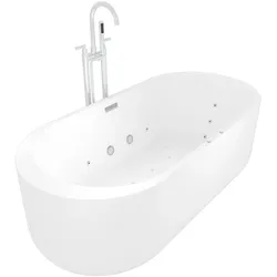 AcquaVapore freistehende Badewanne F26 170x80cm Whirlpool Luft & Wasser mit Armatur AF03