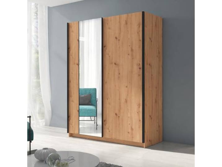 Home Collective Schwebetürenschrank Kleiderschrank Schrank mit Spiegel und Schiebetüren viel Stauraum mit 4 Einlegeböden & Kleiderstange modern Schlafzimmer Artisan mit Spiegel 180x198 cm